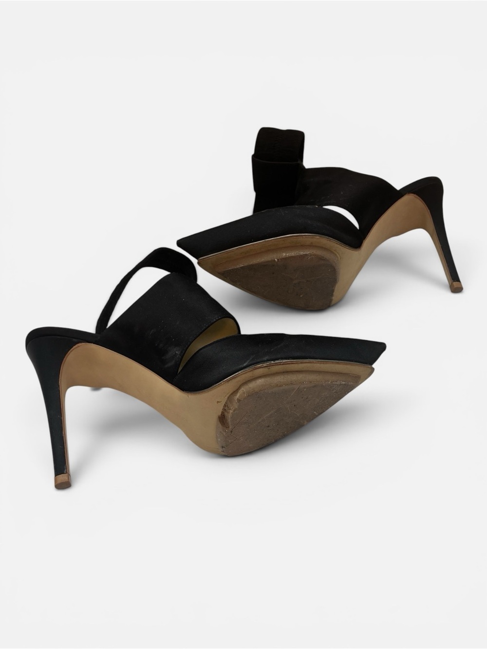 Stella McCartney Black Satin Pointed Slingback Heels with Ankle Cuff - Picture 3 of 6